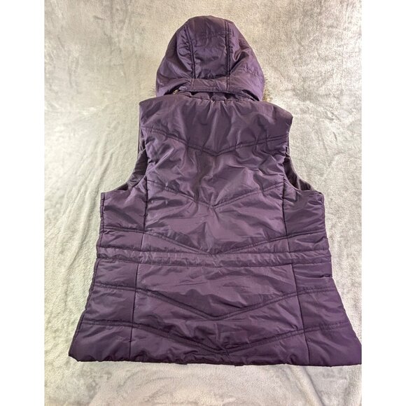 New York & Company Vest Women's Medium Purple Hooded Puffer Vest w/ Faux Fur Tri - Picture 6 of 9